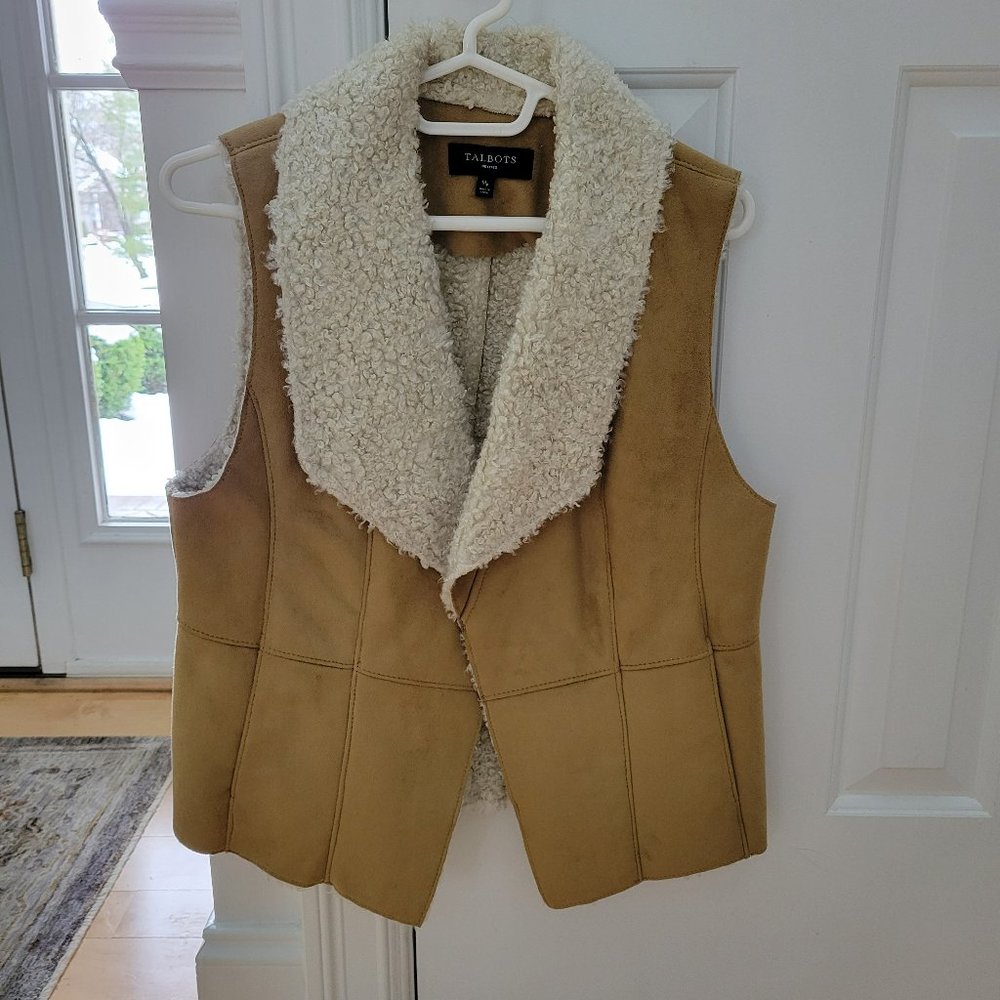 TalbotsTan Faux Shearling Suede Sherpa Vest, Size PM